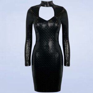 Rinascimento Black Sequin Cutout Mini Dress